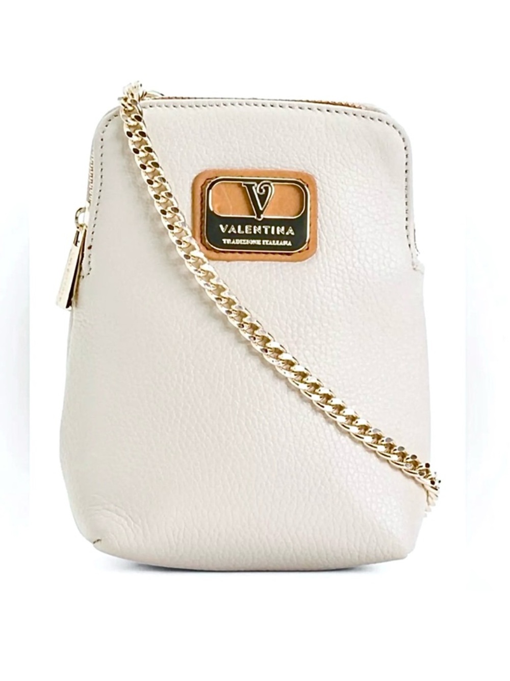 Valentina Cream Crossbody Bag with Gold Chain